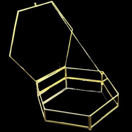 Altıgen Kapaklı Cam Kutu: 30cm Gold