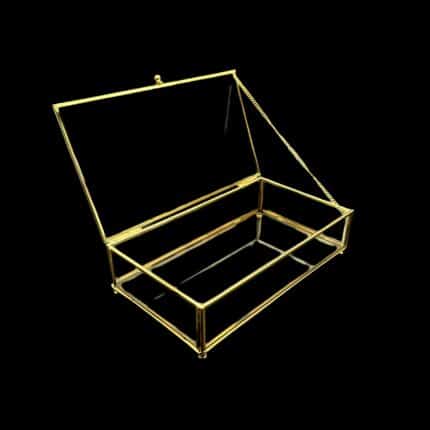 Dikdörtgen Kapaklı Cam Kutu: 25cm Gold