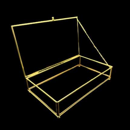 Dikdörtgen Kapaklı Cam Kutu: 29cm Gold