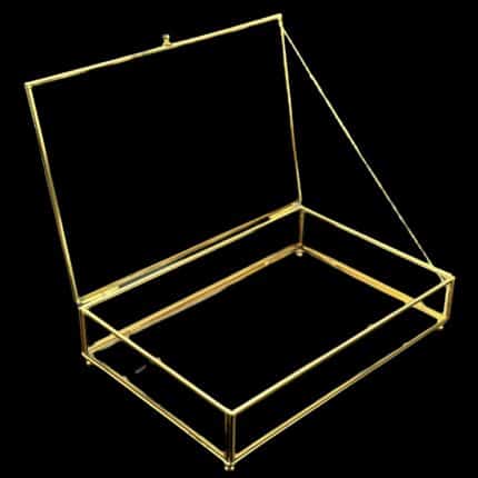Dikdörtgen Kapaklı Cam Kutu: 30cm Gold