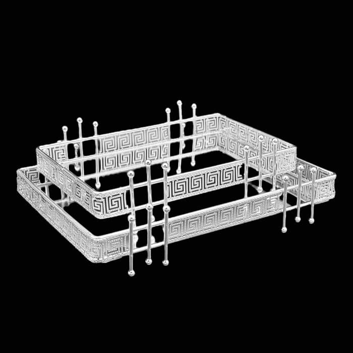 İkili Dikdörtgen Labirent Şeritli Tepsi Seti Silver